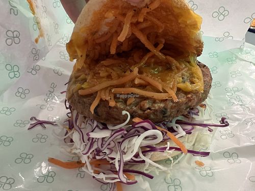 Island vibe stack burger with vegan cheese $17.80  at Quick Greens - Funan Ctr in Central Singapore