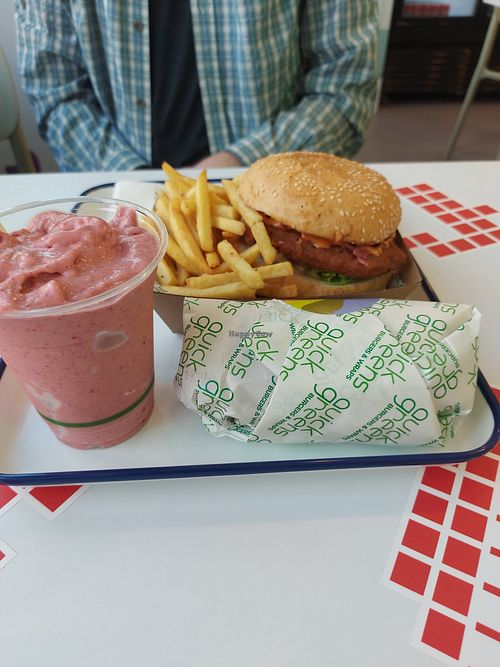 Chicken burger, smoothie and wrap at Quick Greens - Funan Ctr in Central Singapore