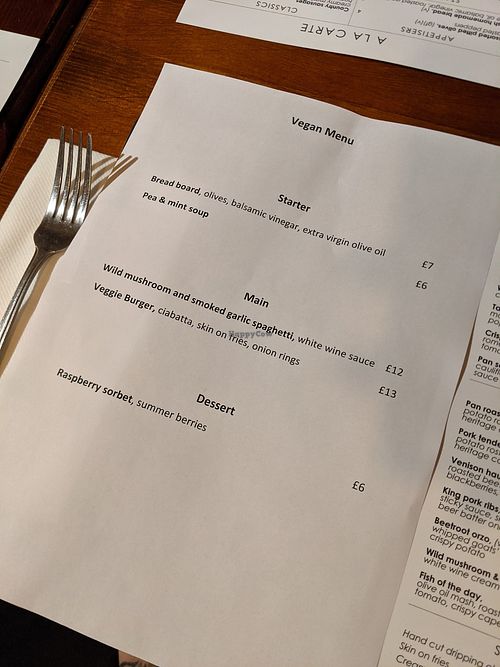 Menu September 2021 at The Red Lion in Thurgarton