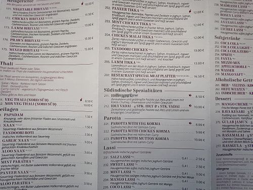 menu  at Goa India in Gottingen
