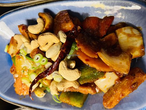 Vegan chicken cashew nuts stir fry  at Chaophraya in Aberdeen
