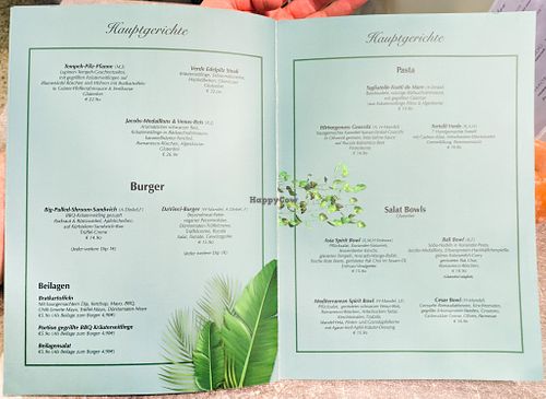 Menu page at Verde at Verde in Karlsruhe