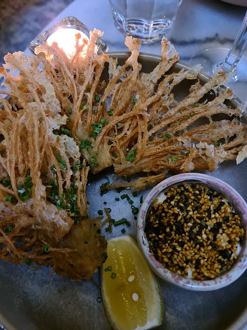 Enoki mushroom tempura at Mr Percy in Sydney