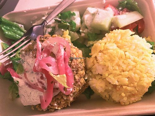 Falafel burger with rice at MindFull Meals in Newburgh