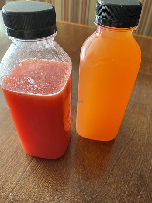 Juices, watermelon and strawberry lemonade at Food From The Heart in Lindsay