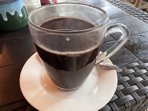 Hot chocolate with soy milk. Must ask    at Vegan Traveller's Corner in Salvador Benedicto