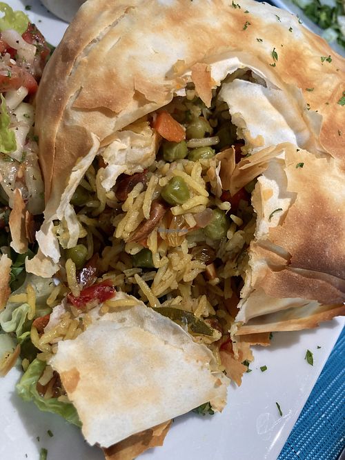 Ouzi with veggies (opened) at Anstuna Grill in Long Branch