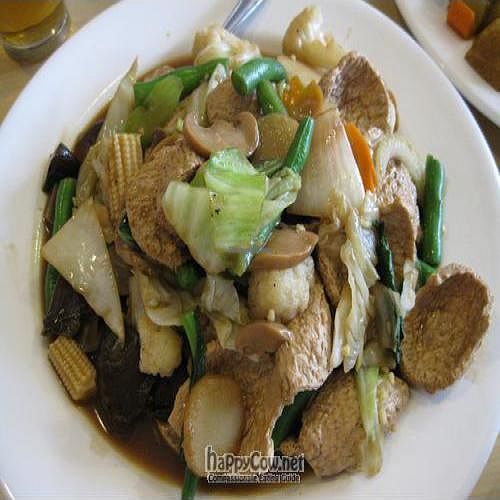 Stir-fried 'pork' with Tri-mushrooms at Compass Rose in Perth