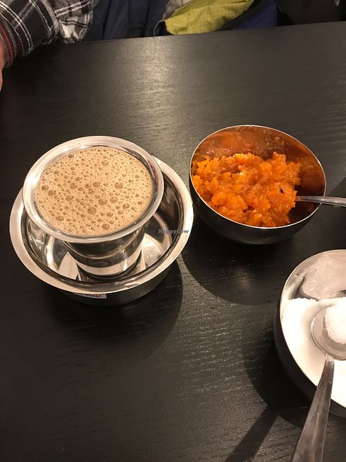 Carrot halwa and madras coffee at Bhojans in Dusseldorf