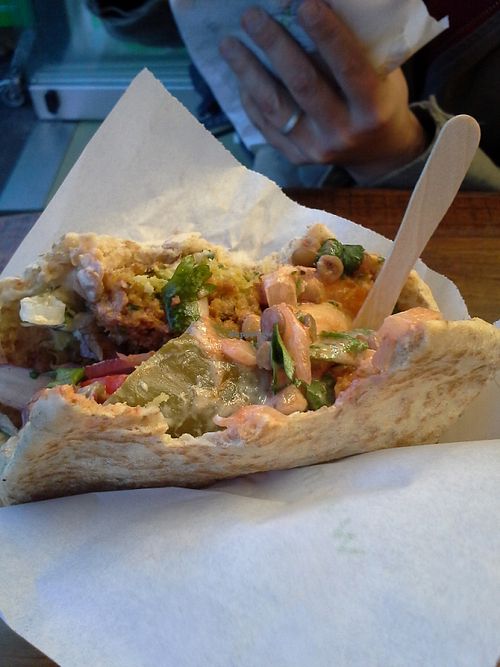 Falafel with hummus at Maoz - Damrak in Amsterdam