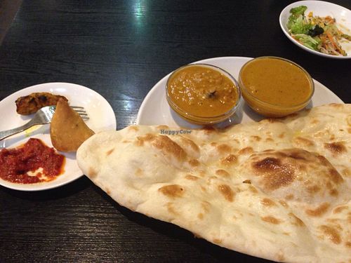 Curry and naan set meal at Shama Vegetarian Indian Restaurant in Osaka