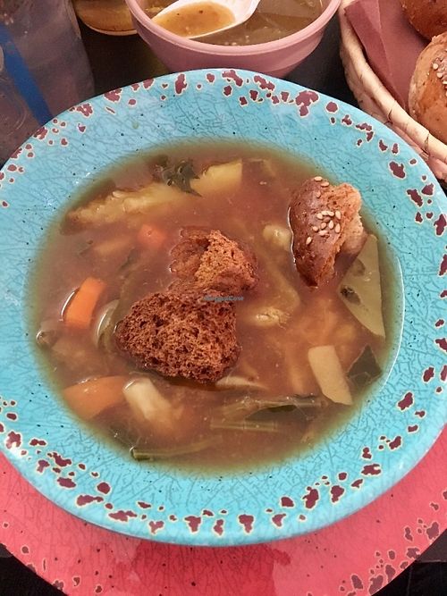 Soup with nopales at Trigo Verde in Oaxaca
