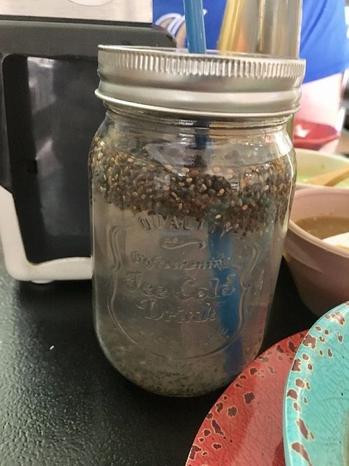 Chia lemon water at Trigo Verde in Oaxaca