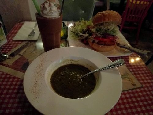 Drama Queen burger and chocolate shake (with soup)  at Veggie4Love in Hong Kong Island