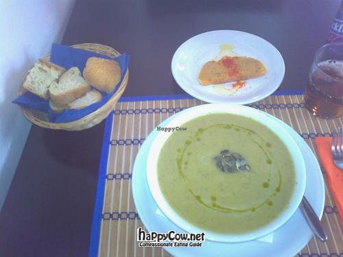 Lovely Courgette soup and vegan aperatif at Vegetariano El Calafate in Malaga