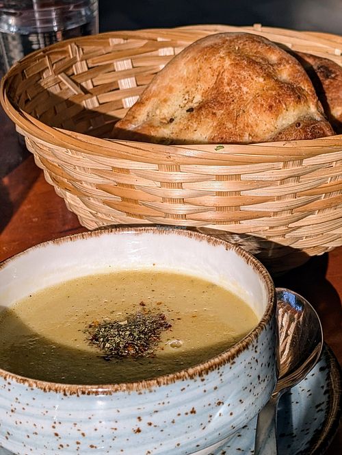 Lentil soup and house made bread at Gaia Kitchen in Vienna
