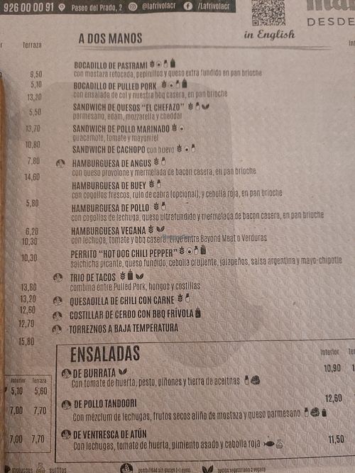 Carta at La Frívola in Ciudad Real