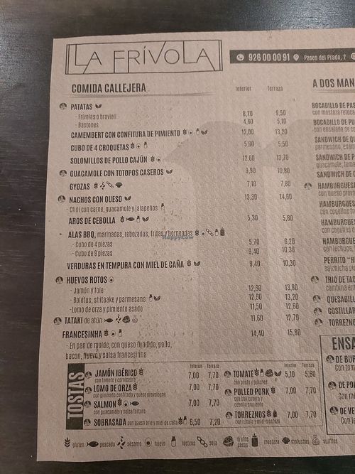 Carta at La Frívola in Ciudad Real