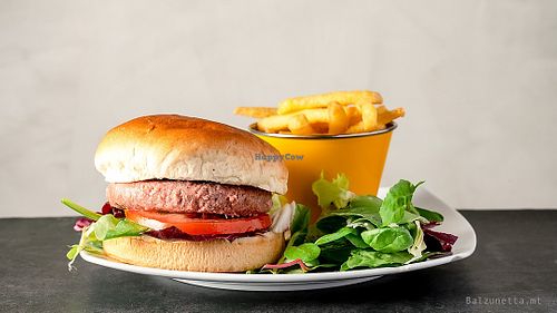 Vegan Burger with Moving Mountains Patty at Balzunetta Restaurant in Floriana