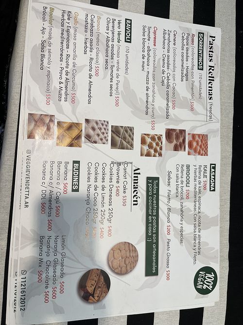 Pasta menu  at Veggie Vendetta in Buenos Aires