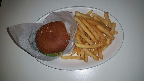 Fish sandwich with fries  at Loving Hut in Reynoldsburg