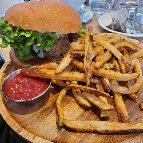 Chicken fried mushroom burger at Cafe Gratitude- Larchmont in Hollywood