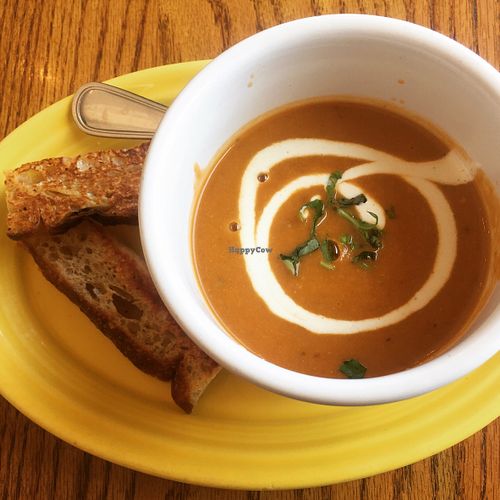 Eggplant soup at Cafe Gratitude- Larchmont in Hollywood