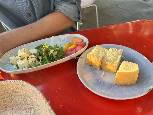 Grilled tofu with pickled vegetables and focaccia  at LAUCH in Basel