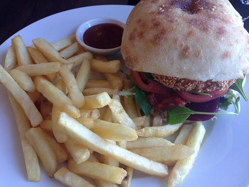 Sesame tofu burger. at A Caterpillar's Dream Cafe in Kew