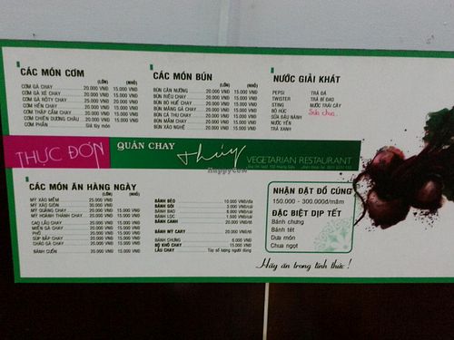the menu in Vietnamese  at Thuy in Da Nang