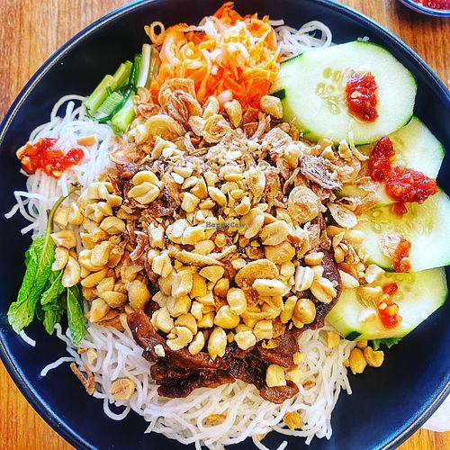 Vegan Pork Bùn (rice vermicelli bowl) at Lotus 1 in Astoria