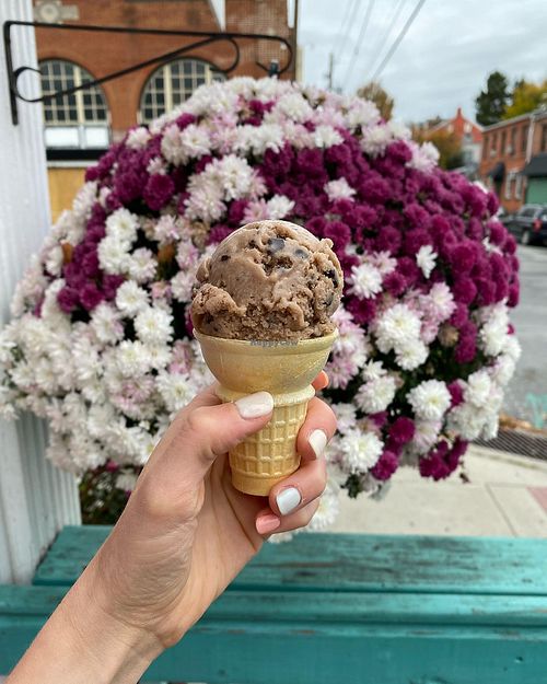 Oat-Milk based Chocolate Chunk ice cream.  at Splits and Giggles Cafe in Lancaster