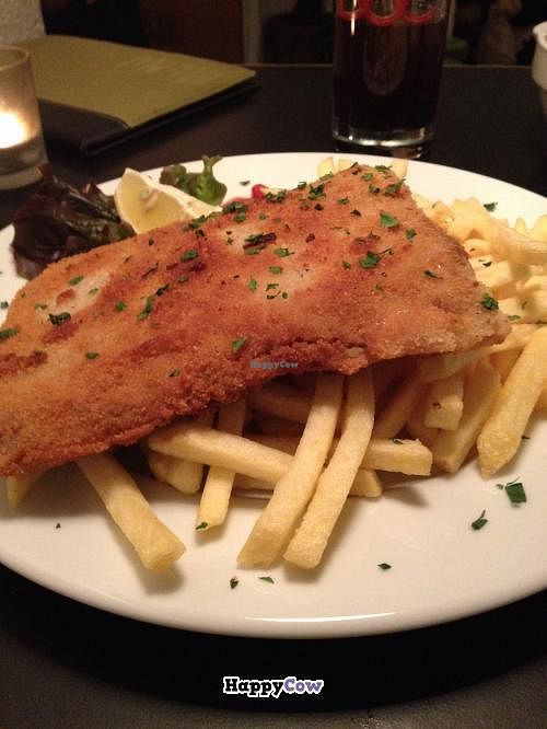 Vegan 'Wiener Schnitzel' with fries at Dada in Regensburg