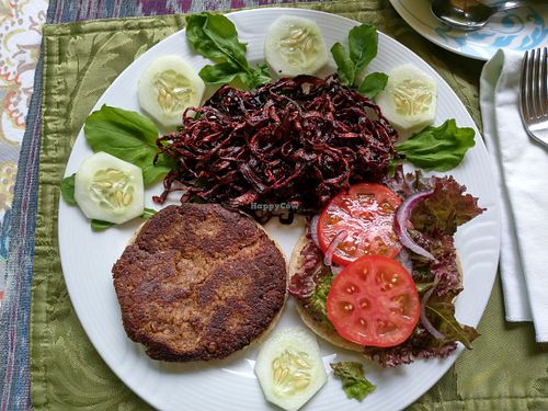 Vegan burger - lentil, nuts & cauliflower base served with beet chips (came with vegan cheese sauce and vegan mayo) at Waterfall Villas in Dominical