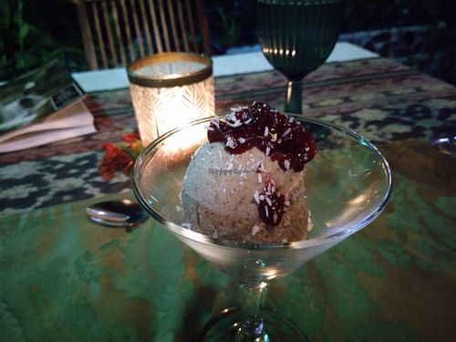 homemade vegan pecan ice cream with Costa Rican plum compote at Waterfall Villas in Dominical