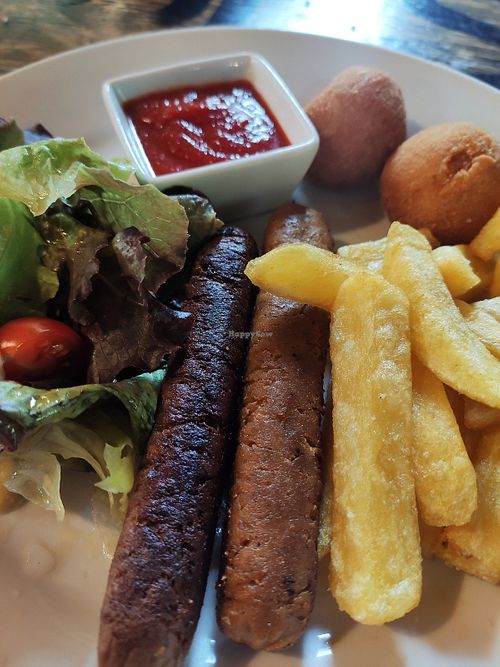 Vegan kids menu with sausage at Biltegia in Navarra