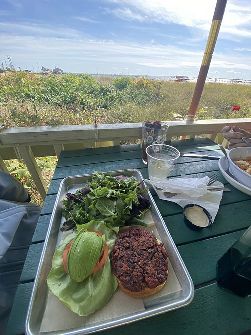 Burger with ocean view  at Waydowntown in Provincetown