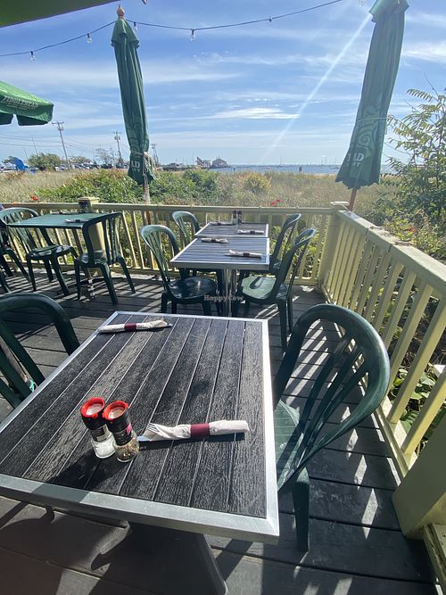 Outside seating with ocean view  at Waydowntown in Provincetown