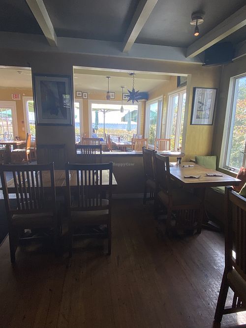 Indoor seating with ocean view  at Waydowntown in Provincetown