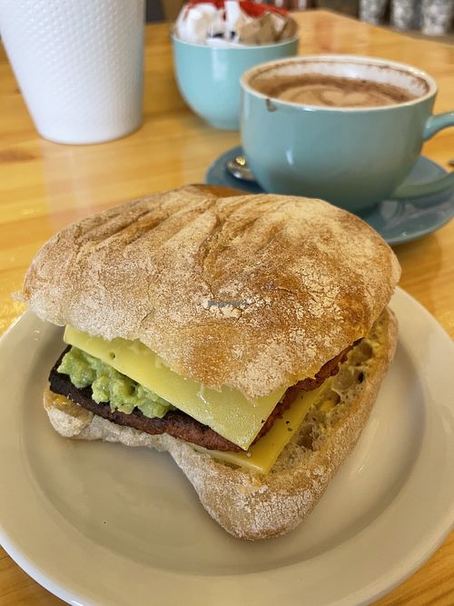 Vegan sausage ciabatta  at Urban Jungle Brunch Room in Edinburgh