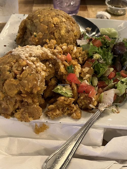 Vegan mofongo side. One has a garlic sauce on top. Sorry it isn't the pretty picture there was no room for all of our food with the pretty presentation.   at Casa Del Mofongo in Bethlehem