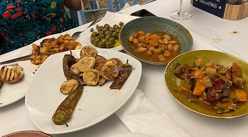 Some of the dishes we tried, forgot to take the photo before we started eating! at Georgeos Family in Syvota