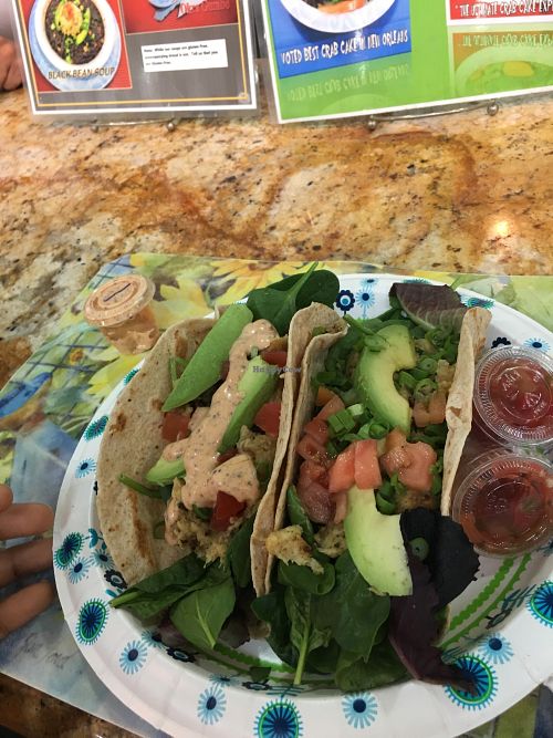 vegan crab cake tacos at Meals From The Heart Cafe in New Orleans