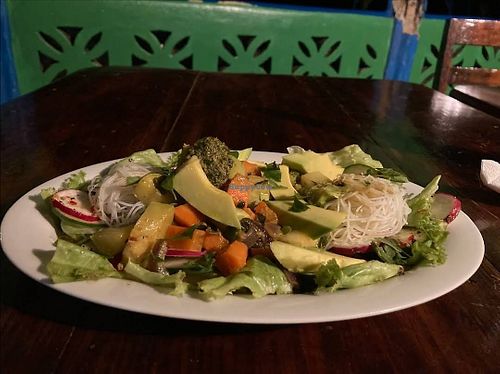 Fresh veggie salad with rice noodles at Darinia's Kitchen in Corn Islands
