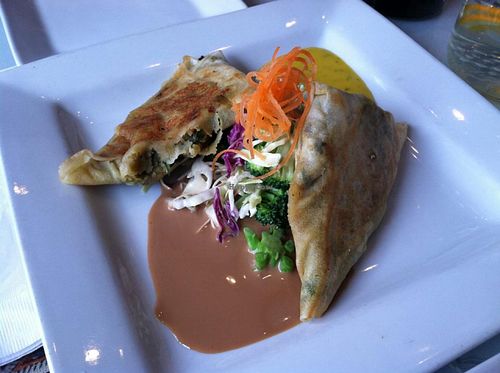 Samosa appetizer (vegan) at Good Karma Restaurant in Park City