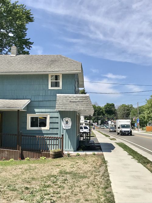 Hard to find! It's on Rt 14 but it has only a small sign - look for this blue house. This is it    at Grandma's Kitchen - Arnot Mall in Horseheads