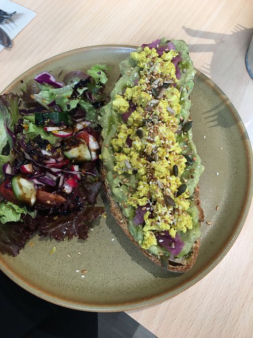 Avocado toast with scrambled tofu at Naturíssima in Leiria