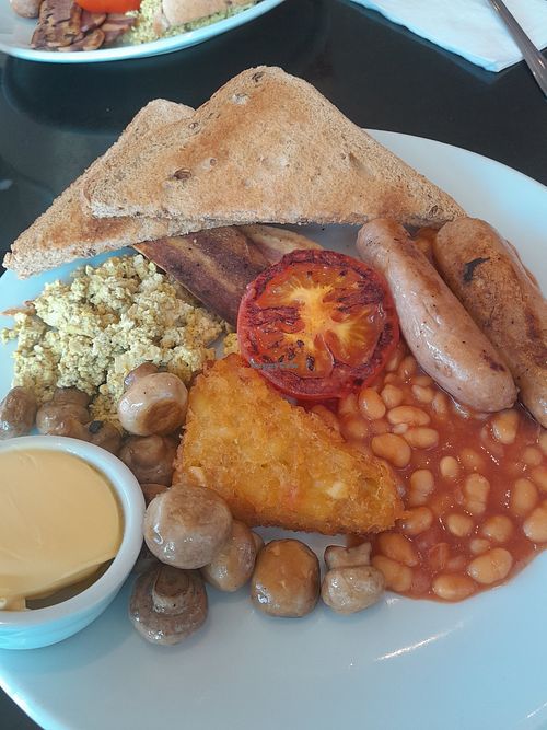Large vegan breakfast at The Whistle Stop Cafe in Southport
