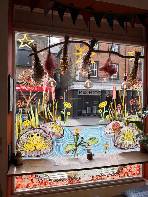 Front window from inside at The Gnome Cafe in Maldon