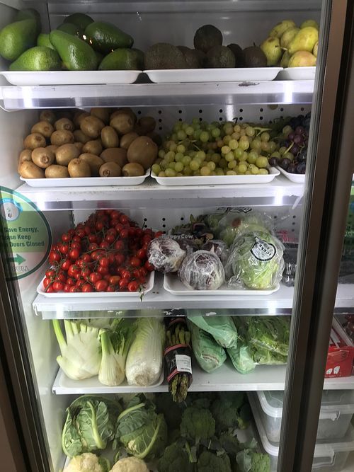 Produce in the refrigerator at Fresh Garden in Tirana